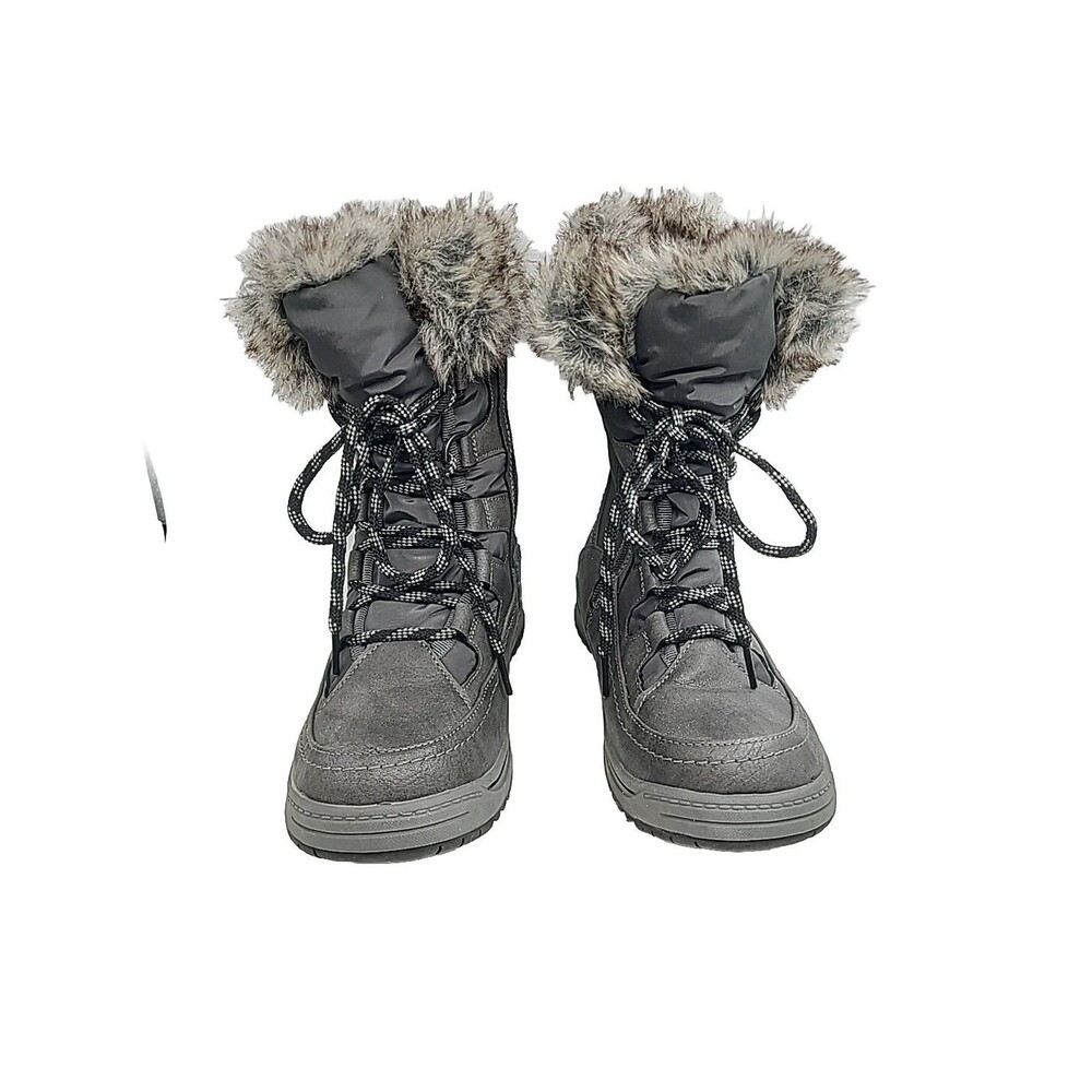 Vepose New York Womens Winter Snow Boots Gray Waterproof Faux Fur Sz 6